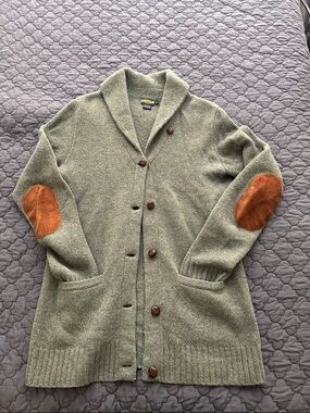 Rugby by Ralph Lauren Women's Wool Cardigan with Brown Suede Elbow Patches